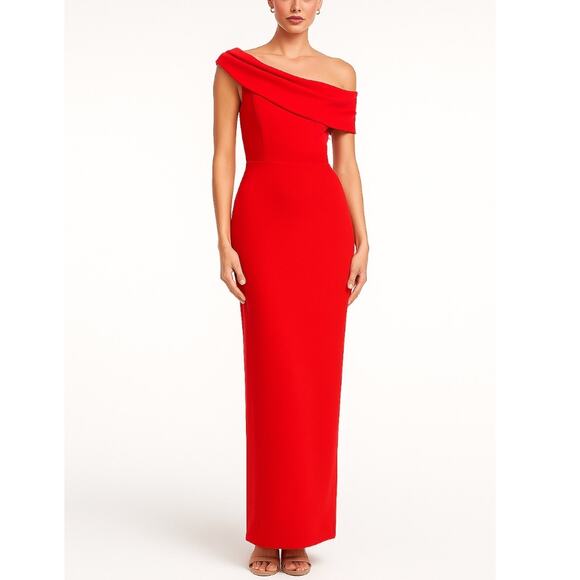 ASOS Red Off Shoulder Gown Maxi Dress Cocktail Special Occasion size 8 Medium - Picture 1 of 13